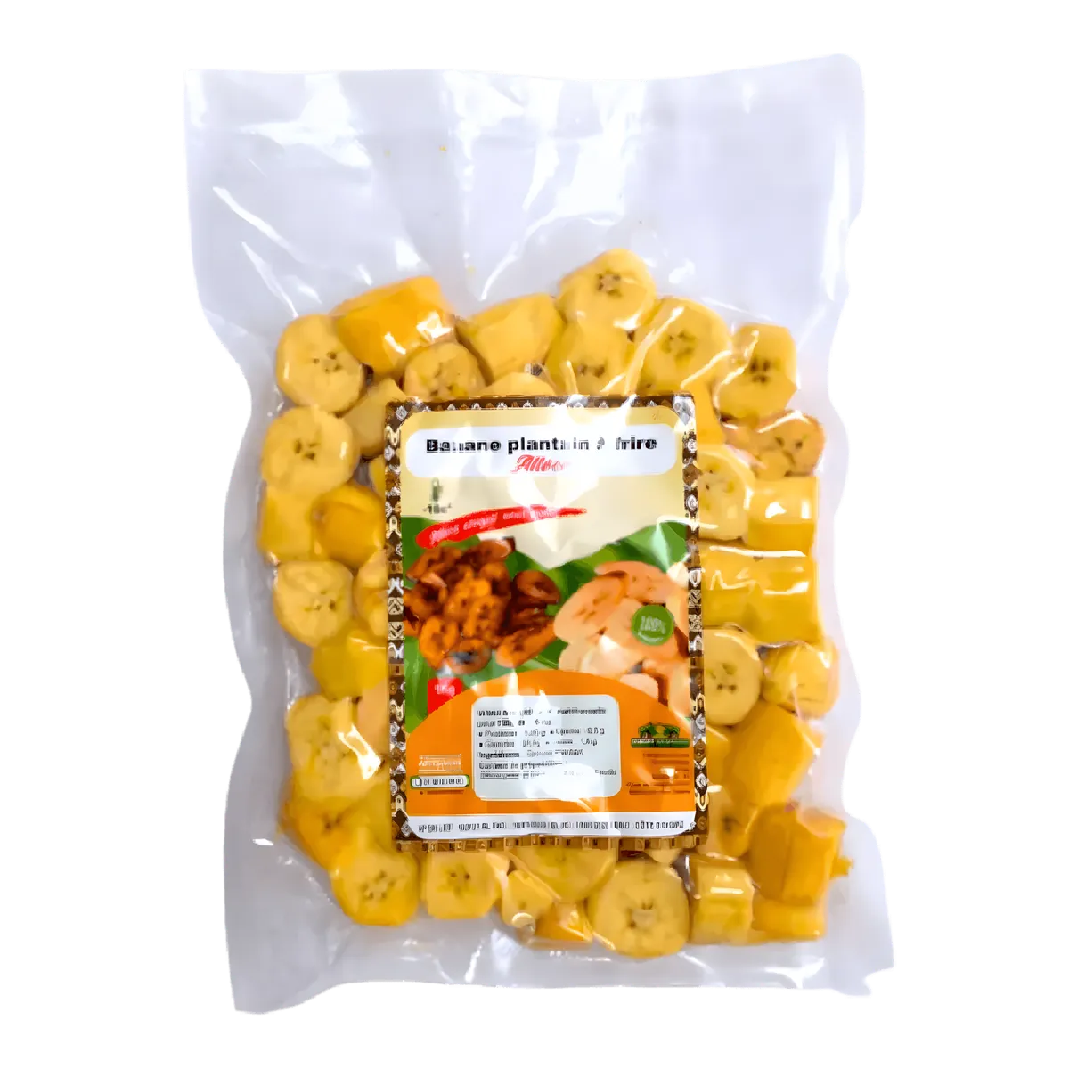 Banane plantain à frire - Alloco en sachet surgelé, prêt à cuire. Texture moelleuse idéale pour plats exotiques et accompagnements savoureux.