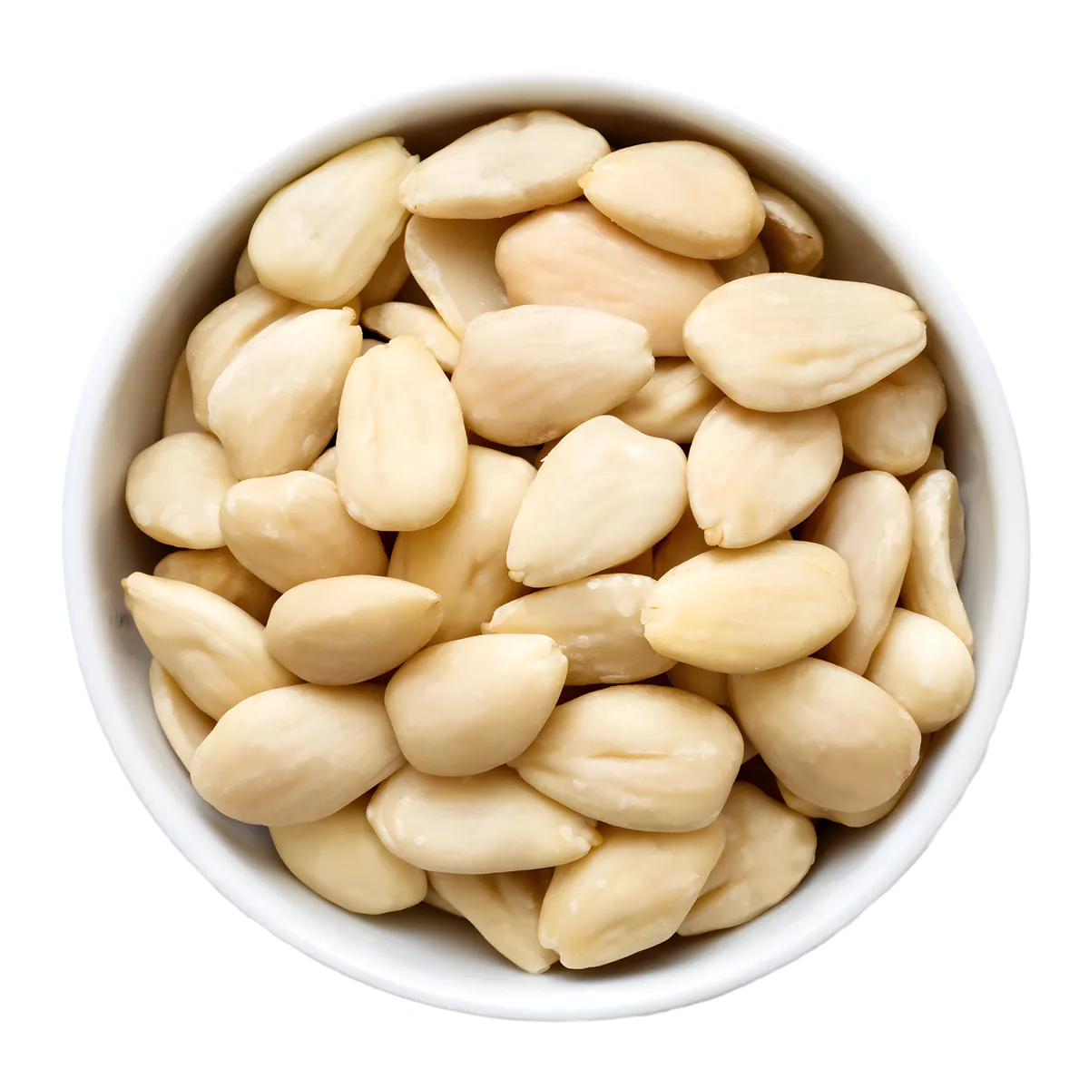 Bol rempli d'amandes blanchies entières PROFRUIT, idéales comme en-cas naturel ou ingrédient pour recettes maison.