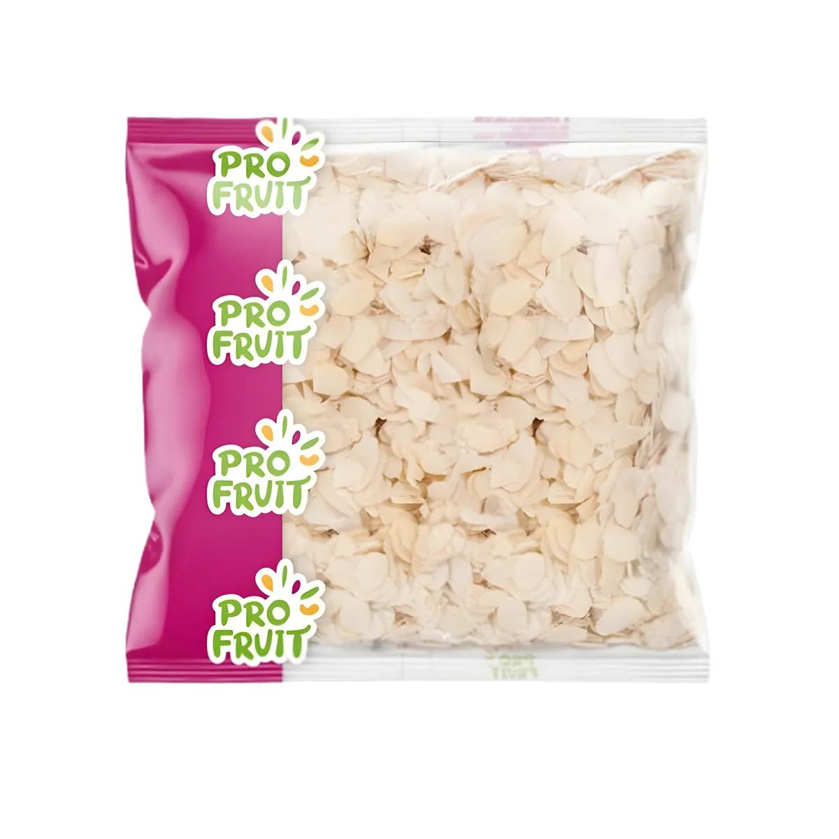 PROFRUIT Amandes Effilées en sachet transparent avec logo, parfaites pour la cuisine sucrée ou salée. Produit sec pour épicerie fine.