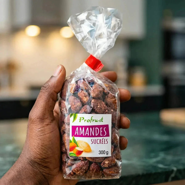Sachet transparent d'amandes sucrées ProFruit, 300g.