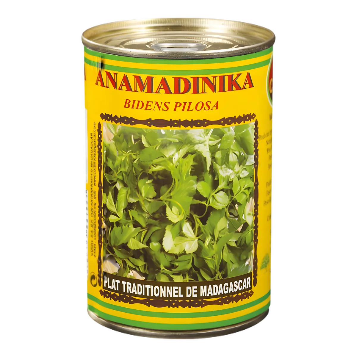Conserve Anamadinika CODAL - Produit alimentaire surgelé à base de Bidens Pilosa, spécialité malgache en boîte pour plats traditionnels.