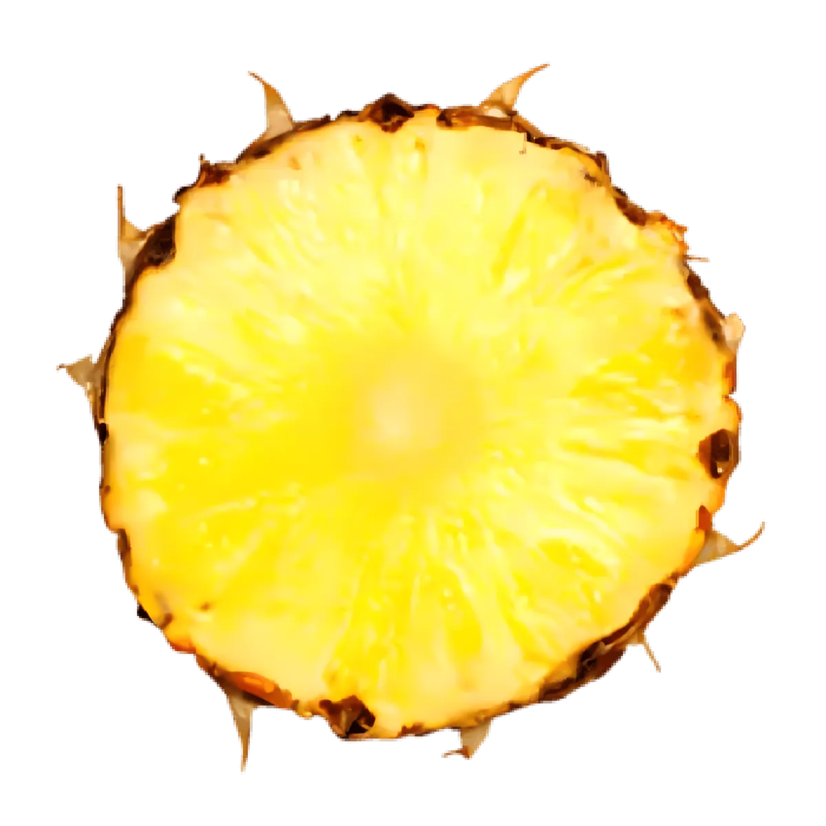 Tranche d’ananas Extra Sweet vue de dessus, montrant une chair juteuse et sucrée, riche en saveur tropicale exceptionnelle.