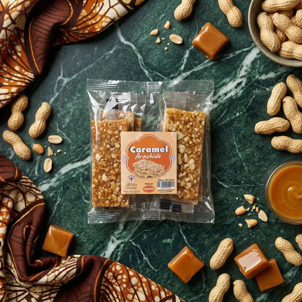 Barres Caramel Arachide emballées, caramel mou.