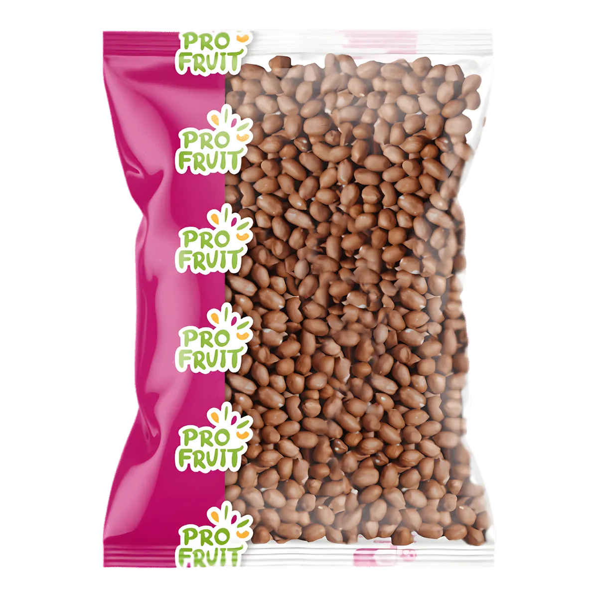 Arachides crues PROFRUIT - arachides crues décortiquées en sachet transparent avec logo PROFRUIT, parfaites pour la cuisine ou la collation.