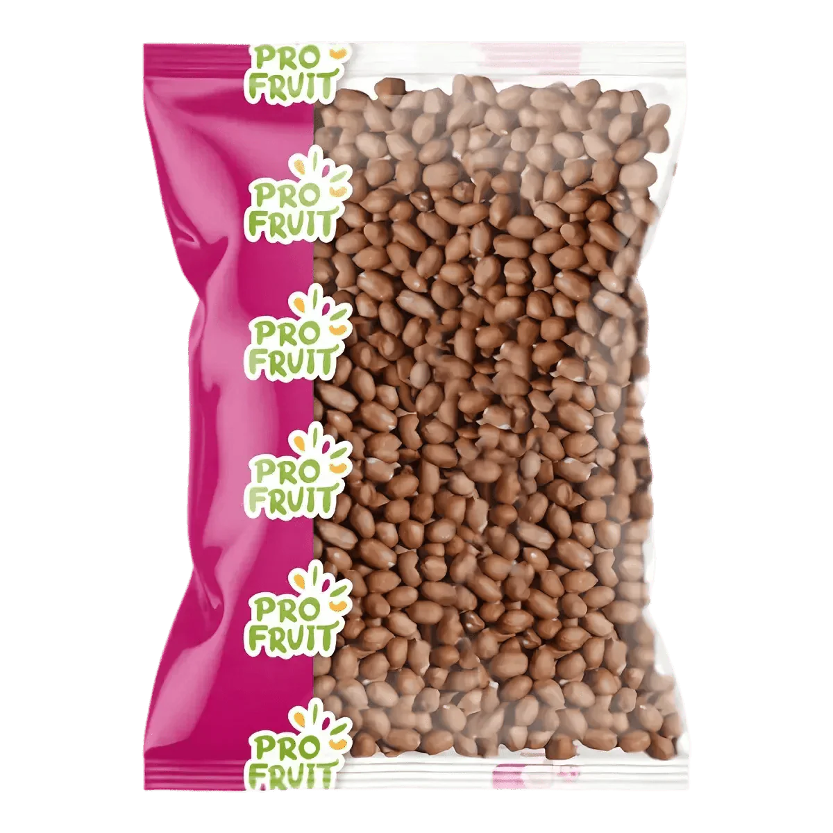 500g bag of raw shelled peanuts PROFRUIT, pink/transparent packaging, green background.