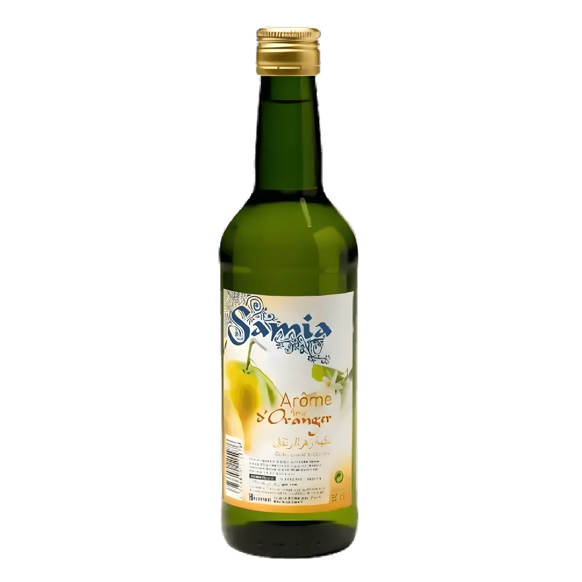Bouteille d'arôme fleur d'oranger SAMIA 1L, idéale pour préparations culinaires sucrées, desserts et boissons parfumées.