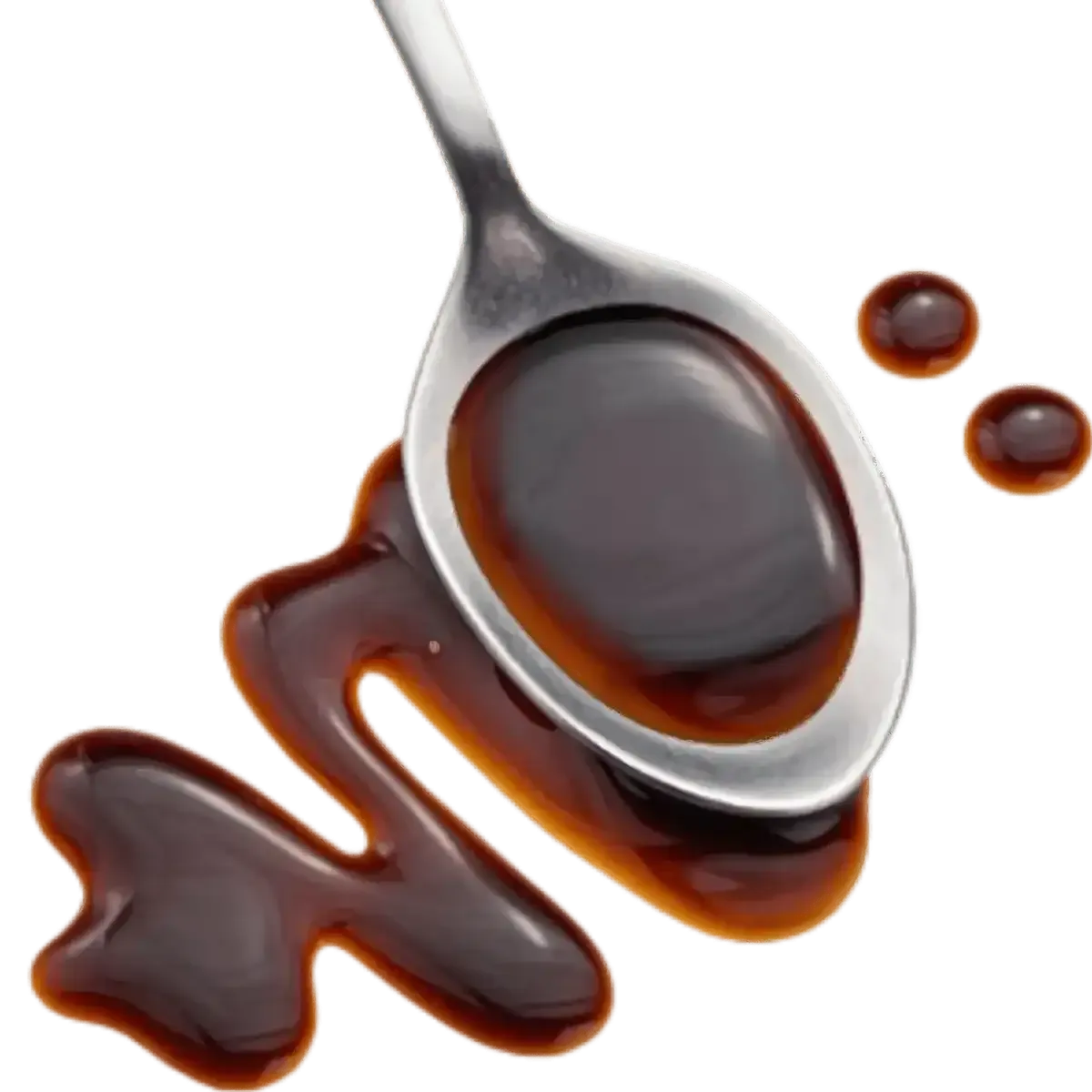 Cuillère en métal contenant de l’Arôme MAGGI avec éclaboussures, illustrant sa texture liquide foncée et son goût umami concentré.
