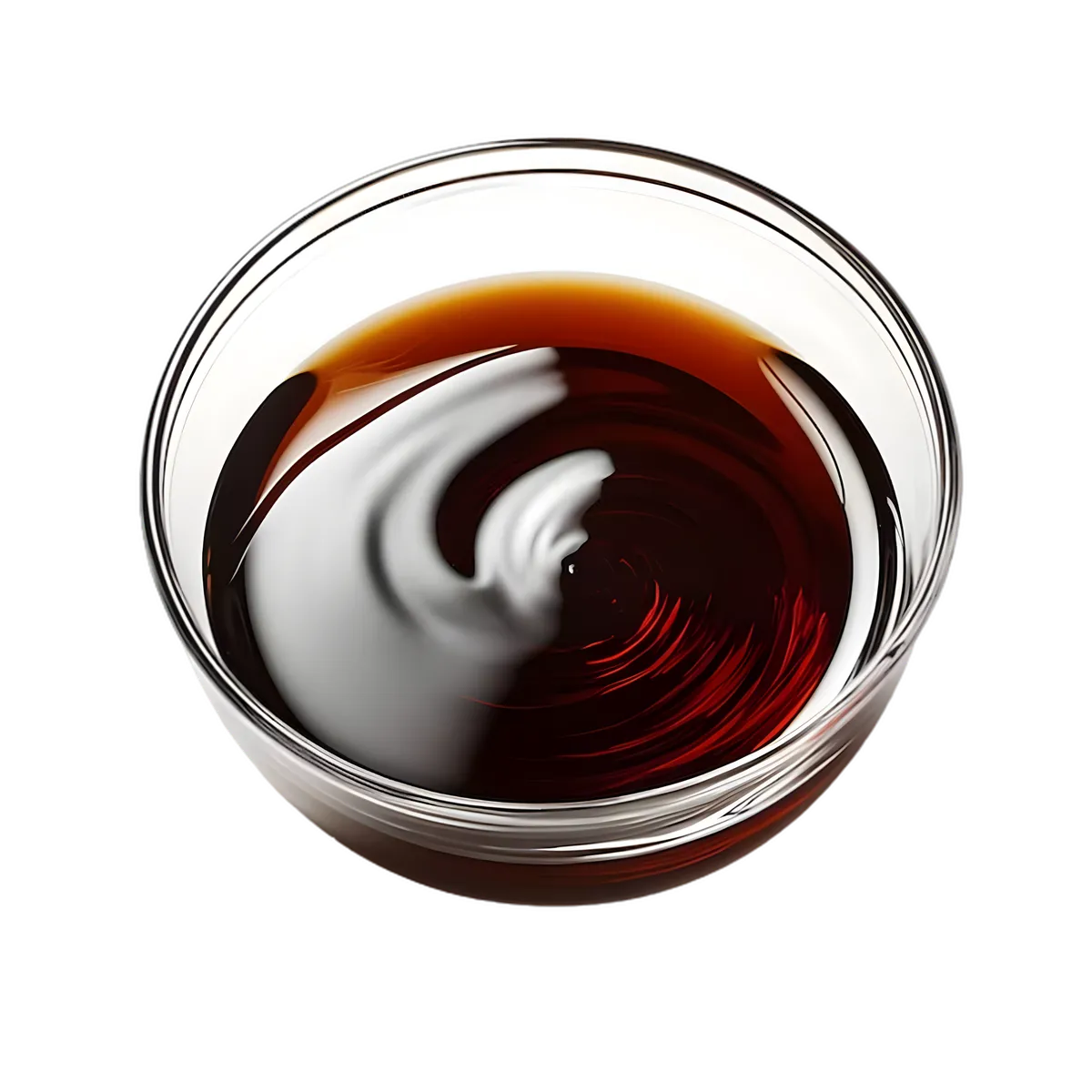 Bol de sauce liquide brune représentant l'arôme MAGGI épicé, idéal pour marinades et recettes savoureuses en épicerie salée.