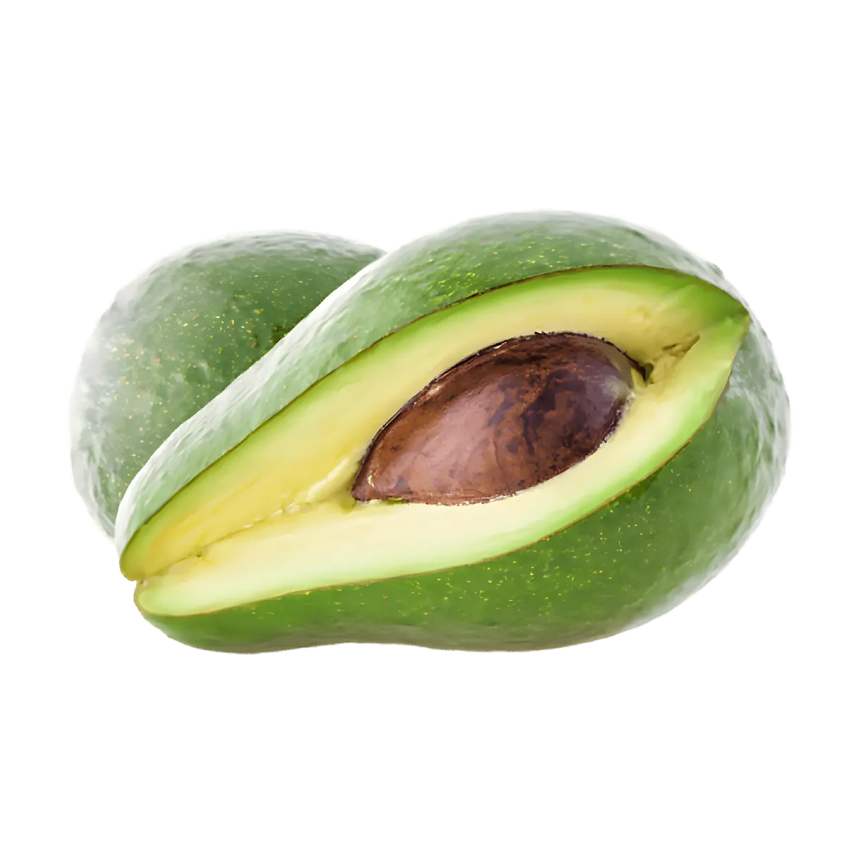 Avocat tropical coupé en deux révélant sa chair crémeuse et son noyau, parfait pour smoothies et salades nutritives.