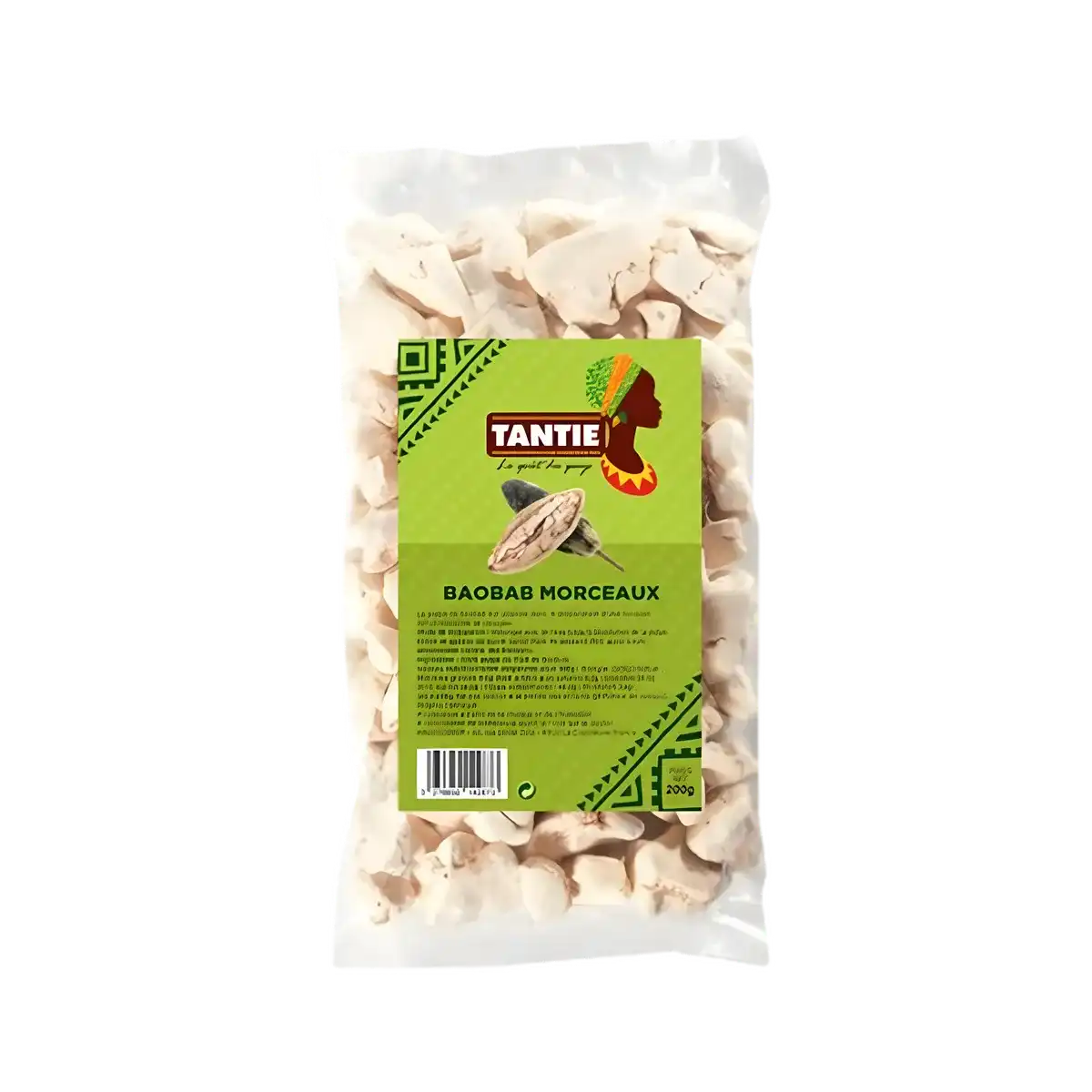 Baobab en morceaux TANTIE - sachet de 200g de fruits séchés croquants, riches en nutriments, parfaits pour une collation saine.