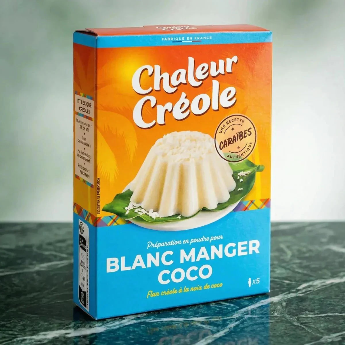 Préparation en poudre pour blanc manger coco de Chaleur Créole.