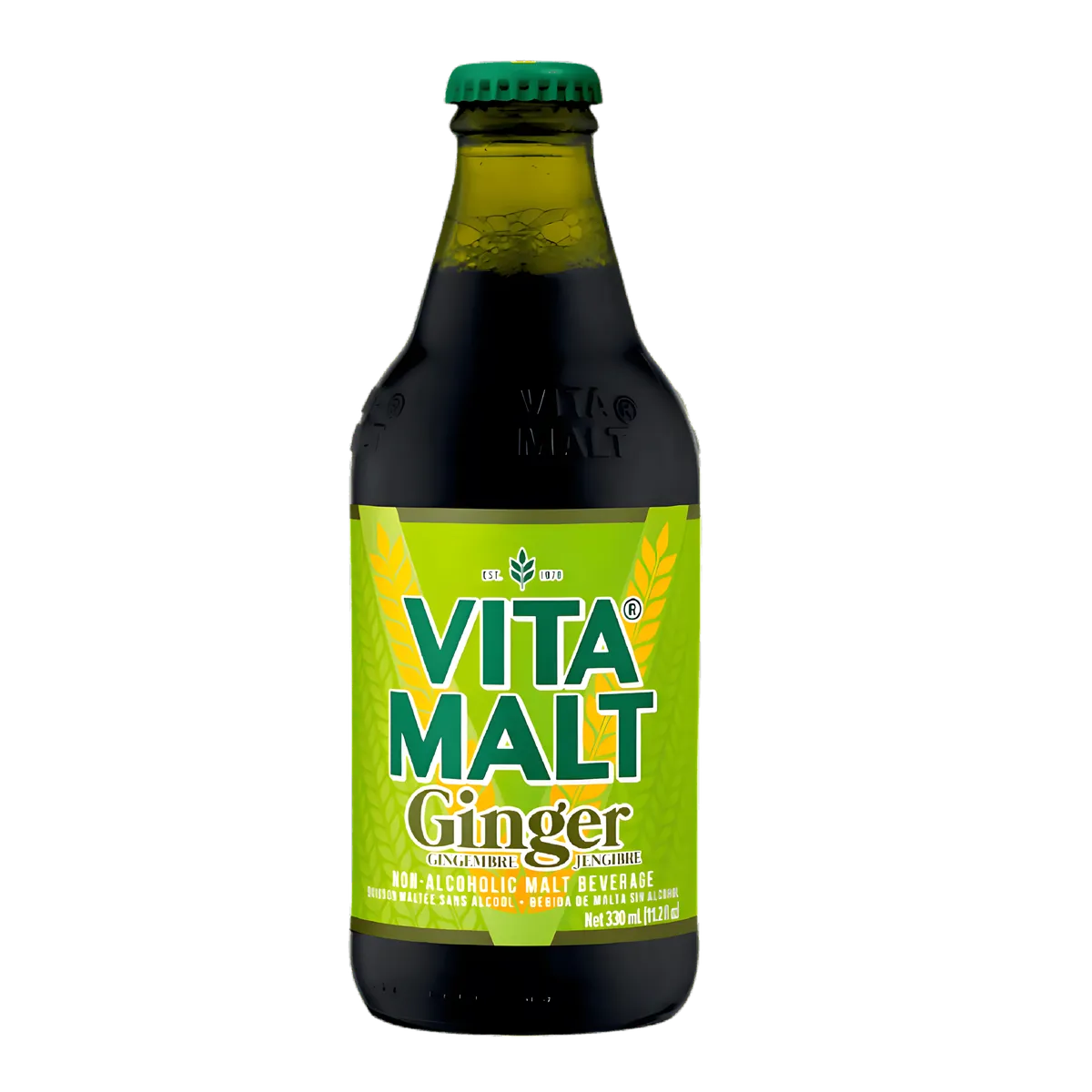 VITA MALT Boisson Malt Gingembre en bouteille 330 ml, boisson non alcoolisée tonifiante riche en vitamines et nutriments.