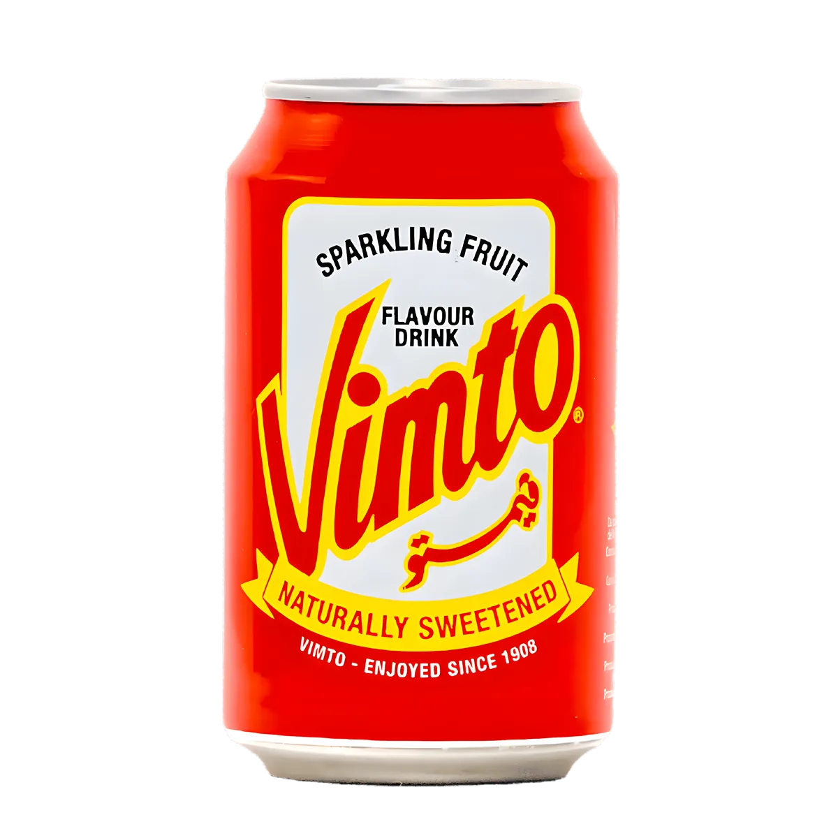Boisson grenadine VIMTO - Rafraîchissante et Fruitée en canette rouge de 355 ml, soda pétillant au goût fruité naturel.
