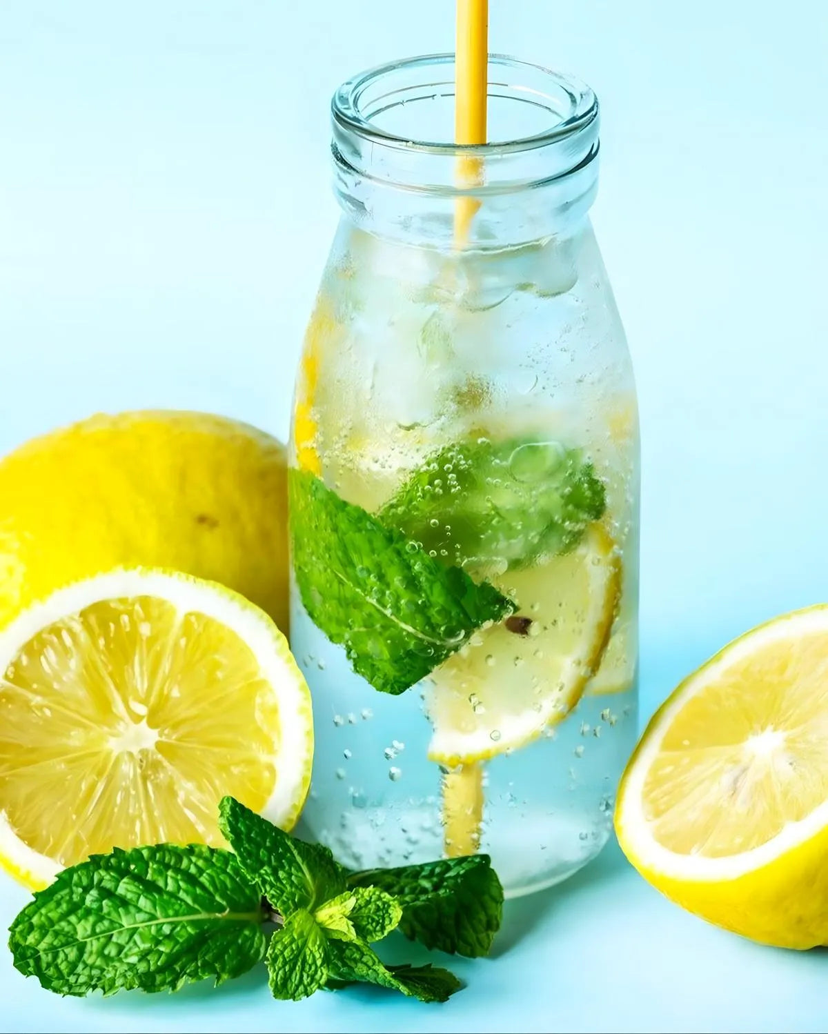 Verre de limonade pétillante avec citron et menthe, illustrant la fraîcheur de la boisson limonade HAMOUD - Rafraîchissement Pétillant.