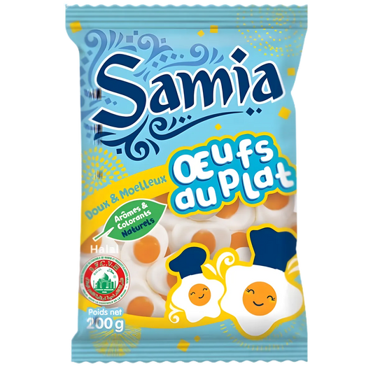 Bonbons Oeufs Halal SAMIA - Friandise Savoureuse en sachet de 200g, gélifiés doux et moelleux, certifiés halal pour l'épicerie sucrée.