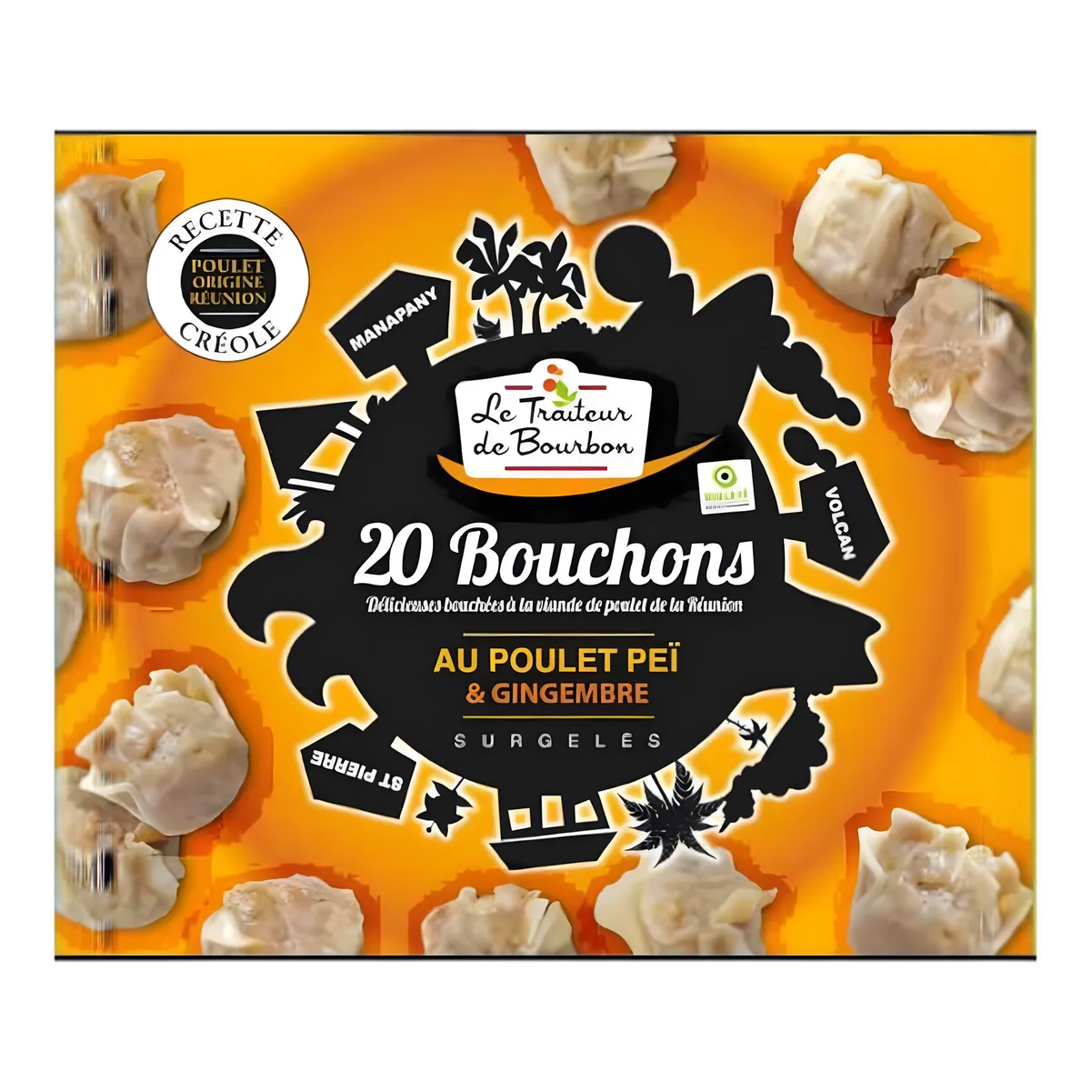 Boîte de 20 bouchons gingembre poulet LE TRAITEUR DE BOURBON, recette créole surgelée à base de volaille origine Réunion.