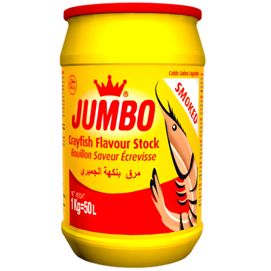 Bouillon crevette fumée JUMBO en pot de 1kg, saveur intense pour recettes de fruits de mer, dissolution rapide et homogène.