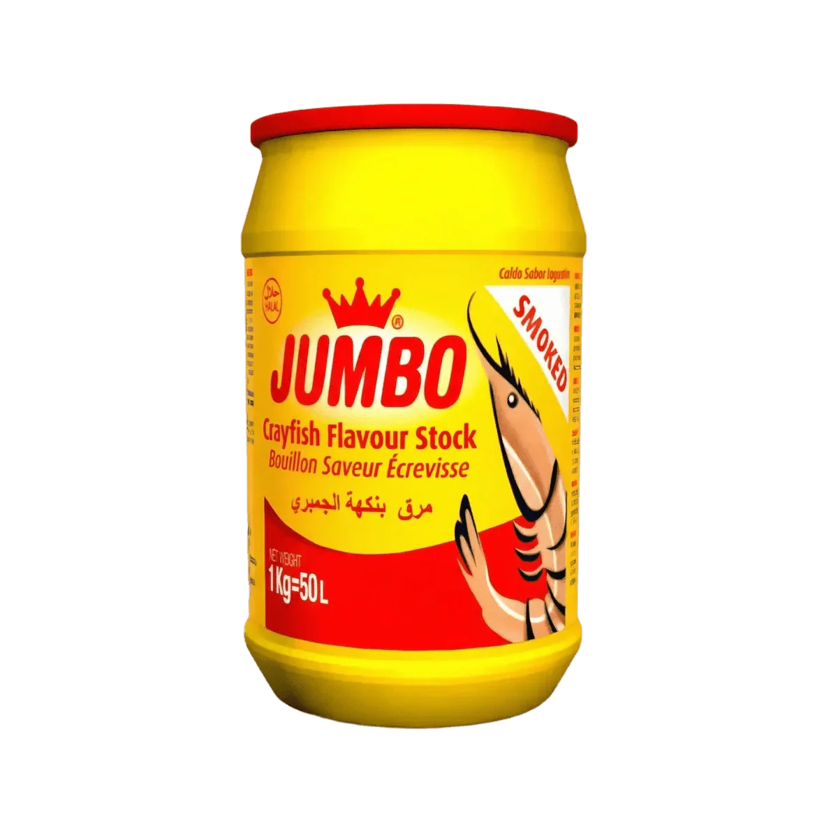 Gerookte garnalenbouillon JUMBO 1kg, gele en rode verpakking, kreeftensmaak.