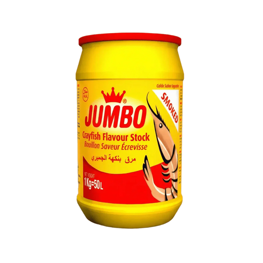 Gerookte garnalenbouillon JUMBO 1kg, gele en rode verpakking, kreeftensmaak.