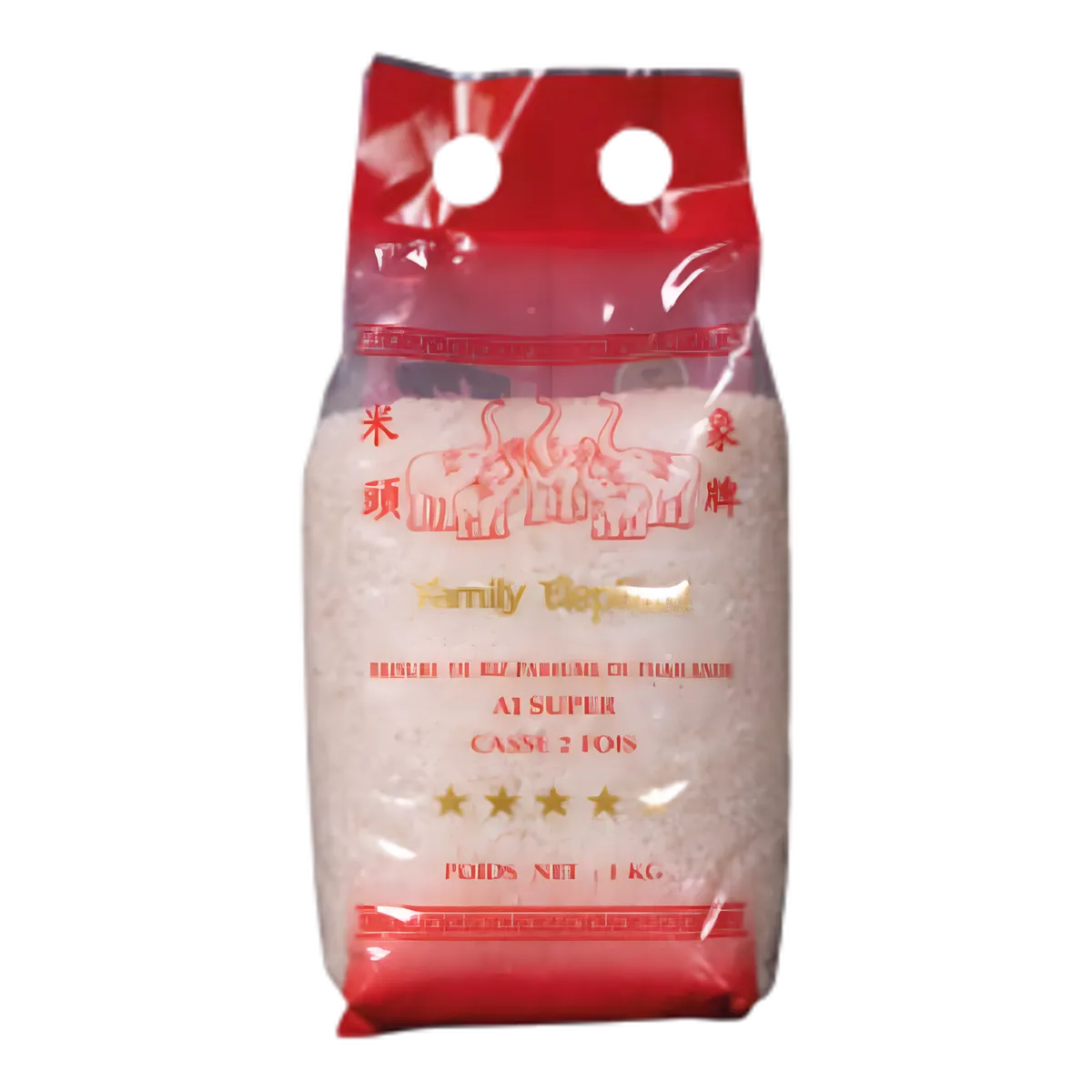 Brisures de Riz TERSOL cassé 2 fois en sachet de 1 kg, emballage rouge transparent idéal pour soupes et plats mijotés.