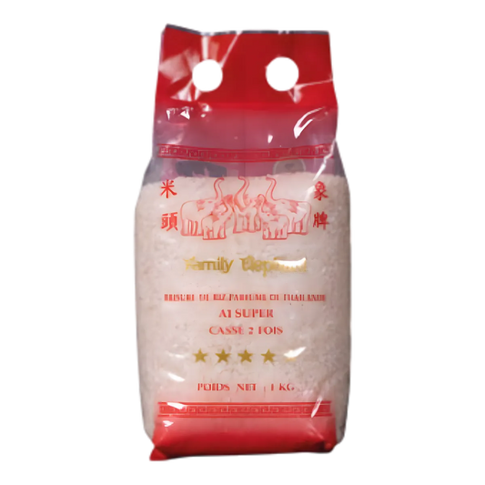 Brisures de Riz TERSOL cassé 2 fois en sachet de 1 kg, emballage rouge transparent idéal pour soupes et plats mijotés.