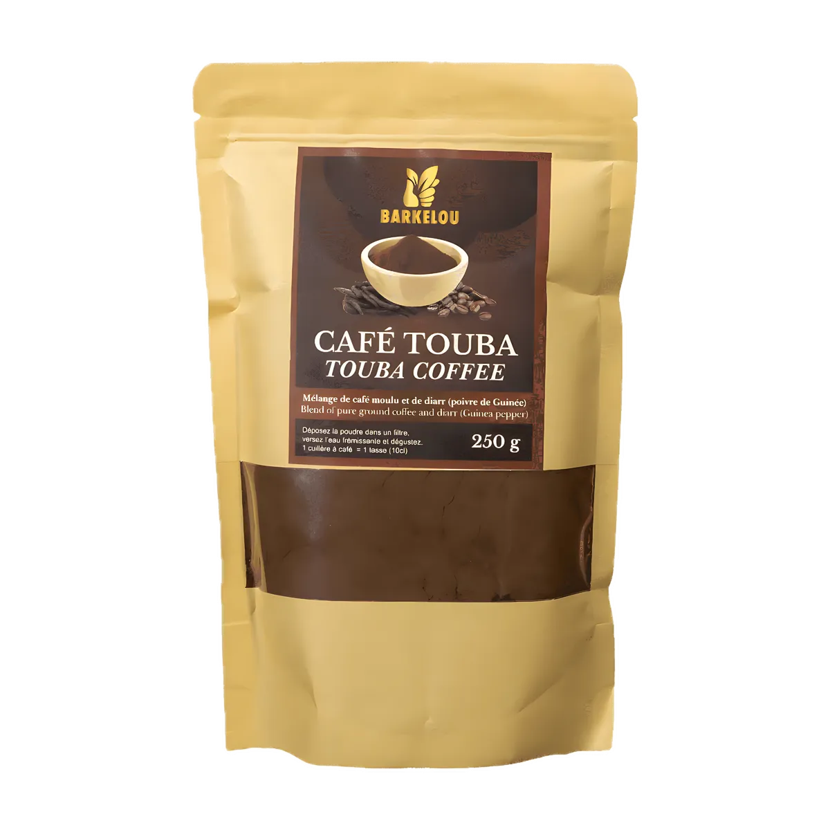 Café Touba BARKELOU - Café Touba Traditionnel en sachet de 250g, mélange aromatisé au poivre de Guinée, saveur riche et authentique.