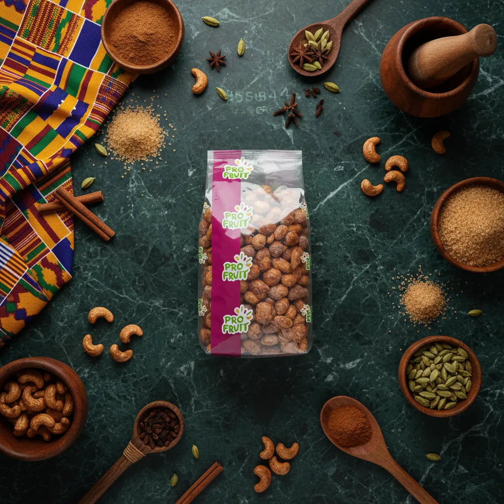 Sachet d’arachides sucrées PROFRUIT - Saveur et Croquant entouré d’épices et fruits secs, parfait pour la cuisine créative et les en-cas sains.