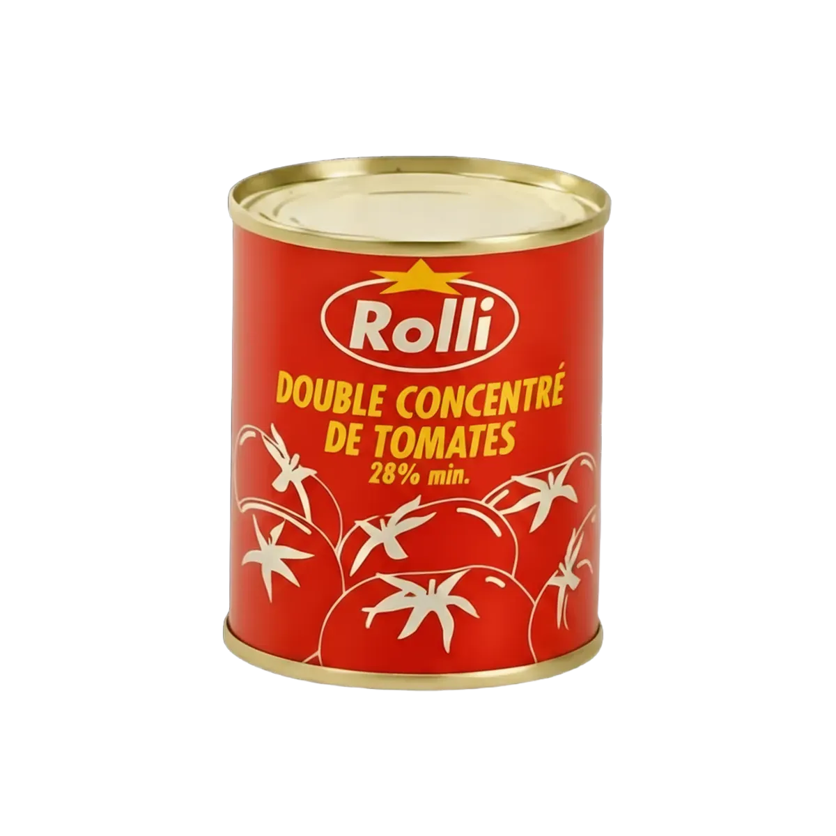 Boîte de double concentré de tomate ROLLI 28% min, idéale pour enrichir sauces et plats mijotés. Épicerie salée incontournable en cuisine.