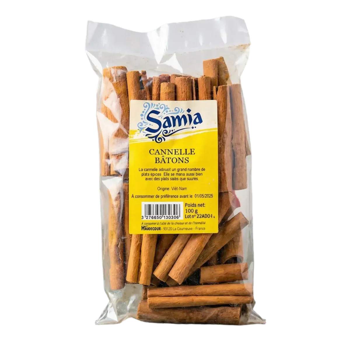 Transparent plastic bag of SAMIA cinnamon sticks.