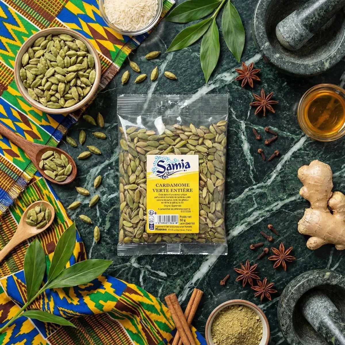 Cardamome verte entière SAMIA — forme naturelle vert | épicerie exotique NKOSI