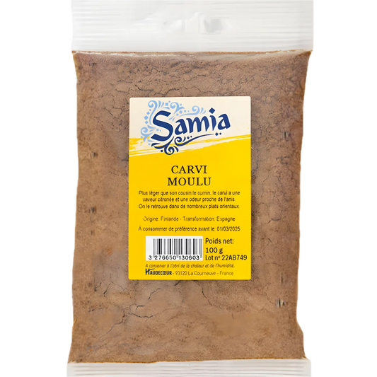 Carvi moulu SAMIA - Poudre Carvi Moulu en sachet de 100g, épice anisée idéale pour plats salés, issue de l'épicerie salée.