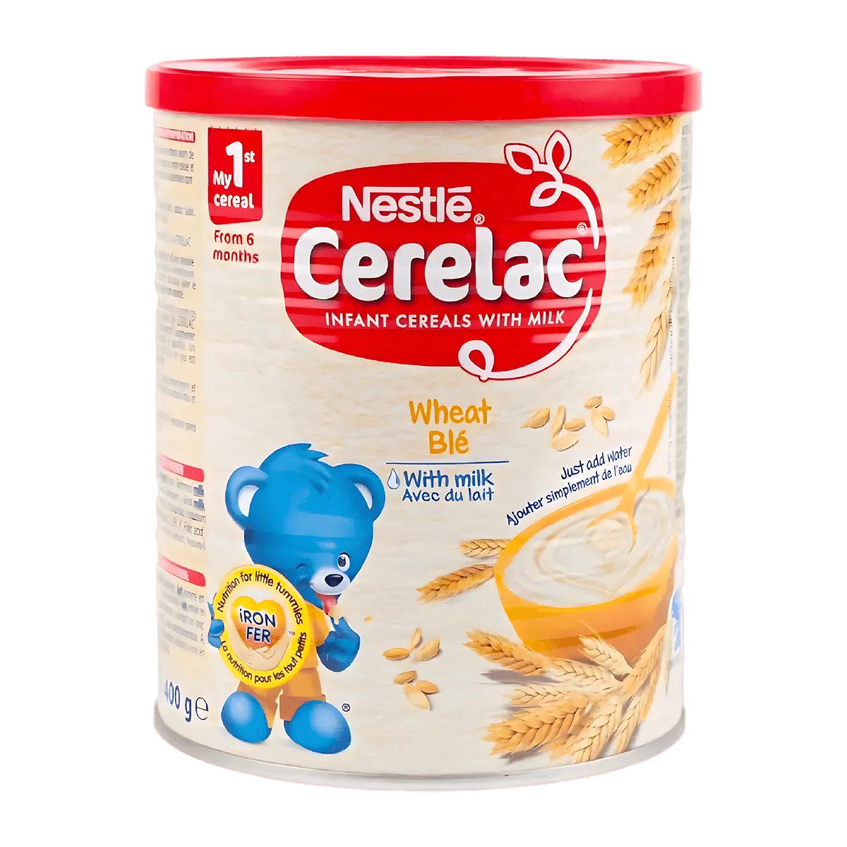 Boîte de céréales bébé blé lait Nestlé Cerelac dès 6 mois, enrichie en fer, idéale pour l'alimentation infantile. Catégorie Crèmerie & Laitier.