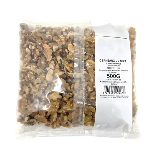 Cerneaux de noix nutritifs PROFRUIT en sachet de 500g, parfaits pour plats, salades et desserts, riches en goût et texture croquante.