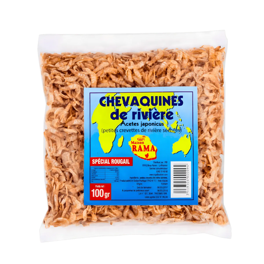 Chevaquine MAISON RAMA - Crevettes surgelées en sachet de 100g, petites crevettes d'eau douce idéales pour épicerie salée et plats créoles.