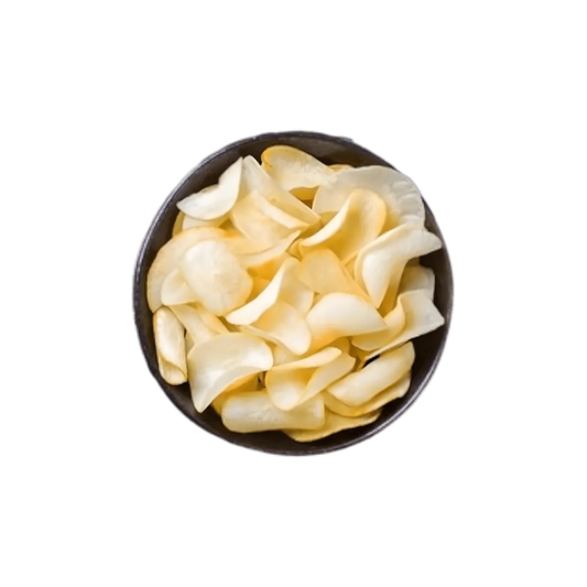 Bol rempli de chips de manioc SAMAI dorées et croustillantes, collation sans gluten idéale pour une pause gourmande et légère.