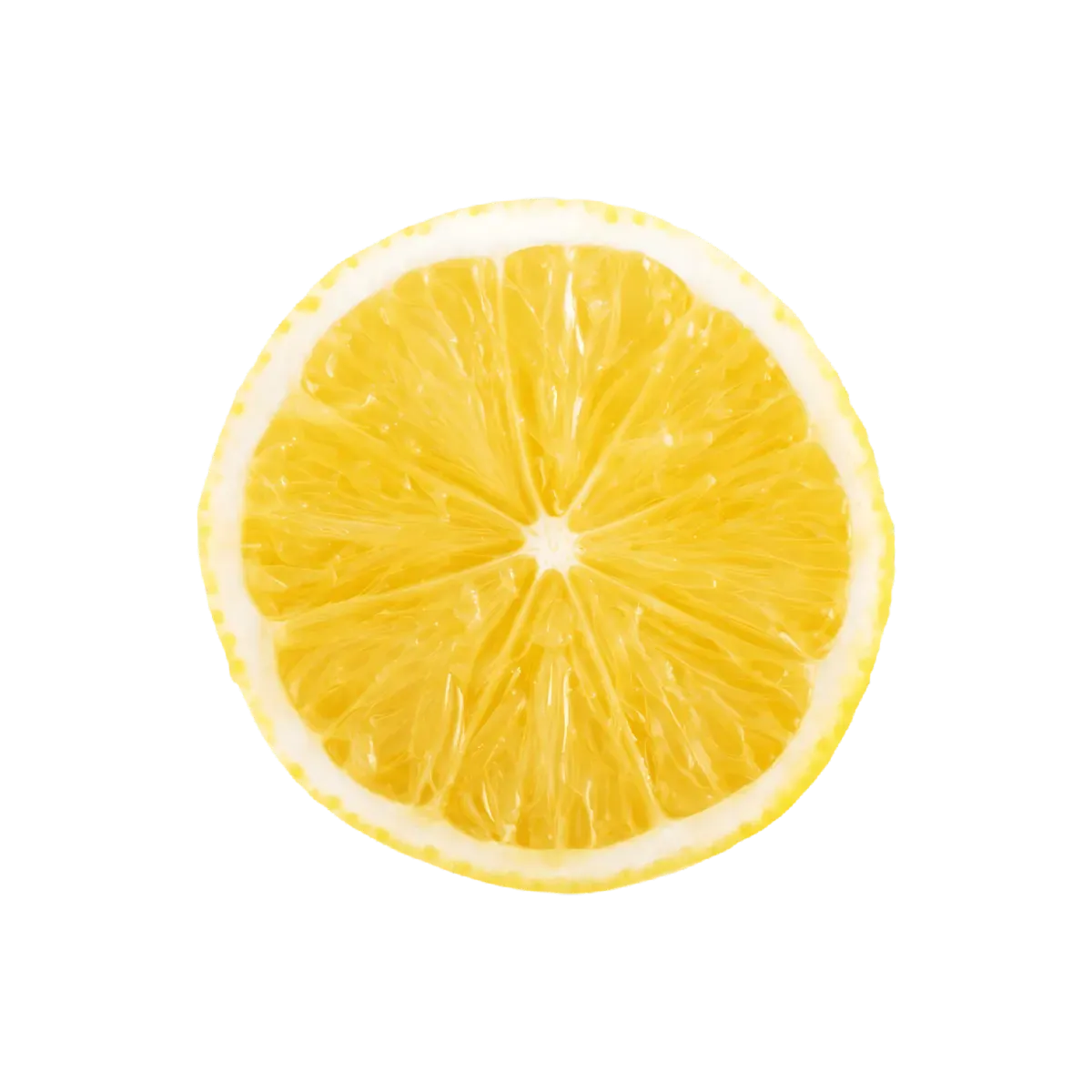 Tranche de citron jaune biologique vue de face, révélant la texture juteuse et la pulpe brillante idéale pour assaisonnement et boissons.