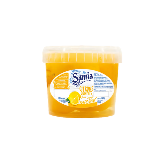 Pot de citrons confits SAMIA 800g, spécialité d'épicerie salée, parfait pour plats orientaux et recettes méditerranéennes.