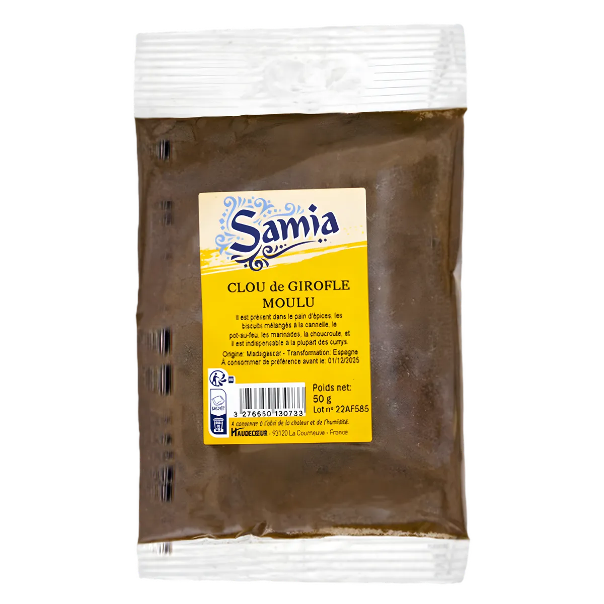Clous de girofle moulu SAMIA - Épice aromatique en sachet de 50g, idéale pour plats salés, desserts et boissons chaudes.