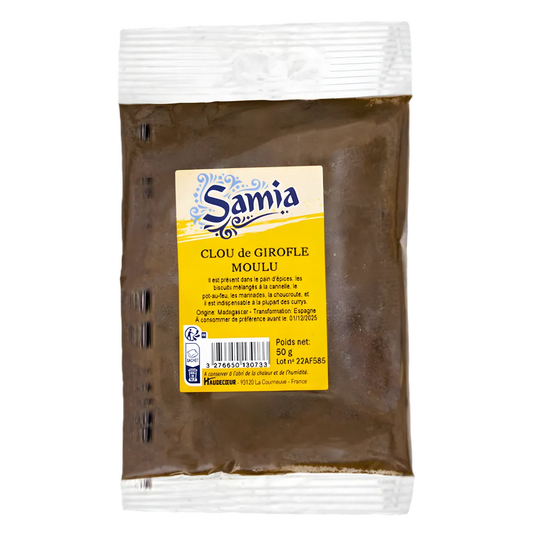 Clous de girofle moulu SAMIA - Épice aromatique en sachet de 50g, idéale pour plats salés, desserts et boissons chaudes.
