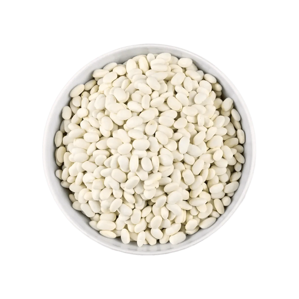 Haricots blancs LEGUMOR en vrac, présentés dans un bol blanc.