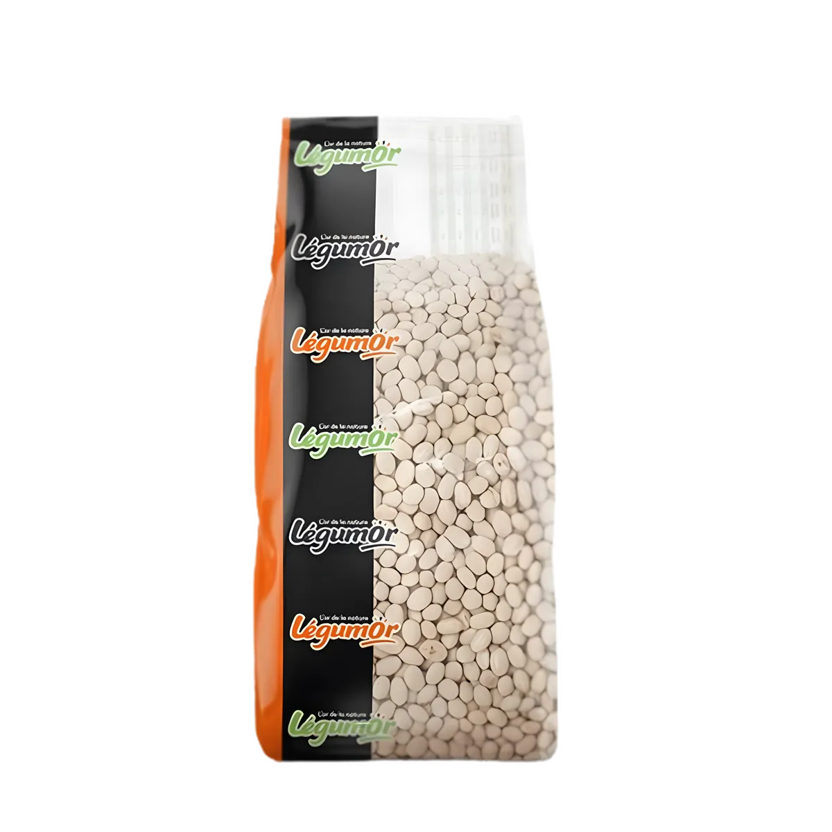 Cocos blancs LEGUMOR - Haricots blancs protéinés en sachet transparent, riches en fibres et protéines végétales, parfaits pour l'épicerie salée.