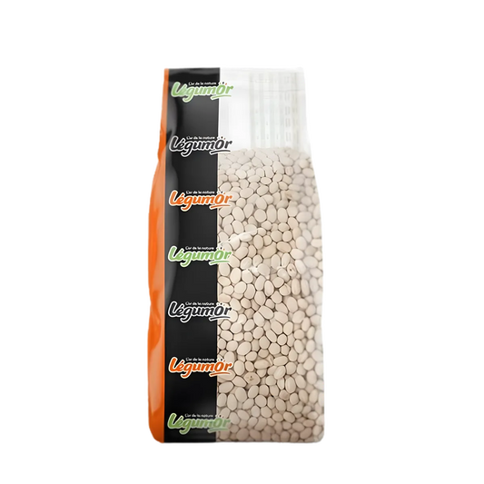 Cocos blancs LEGUMOR - Haricots blancs protéinés en sachet transparent, riches en fibres et protéines végétales, parfaits pour l'épicerie salée.