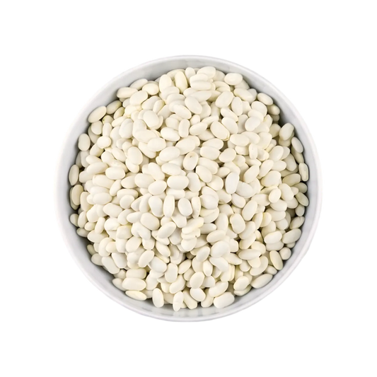 Bol rempli de cocos blancs LEGUMOR, haricots secs riches en protéines et fibres, idéals pour plats végétariens et recettes saines.