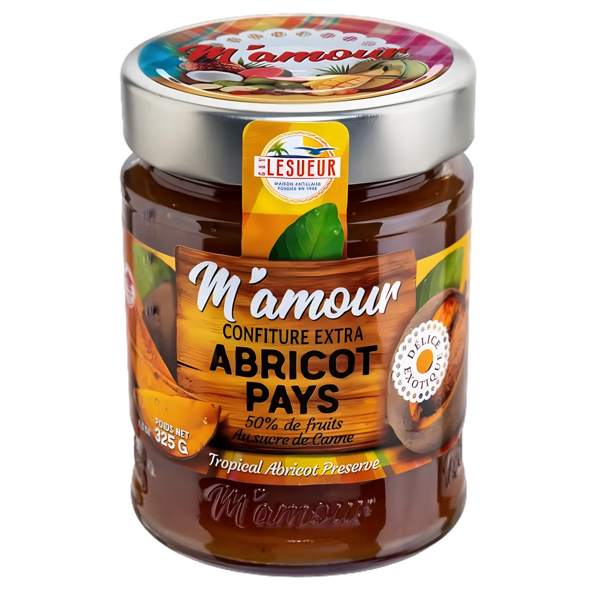 Confiture d'abricot M'AMOUR - Confiture d'abricot pays en pot de 325g, riche en fruits, idéale pour petit-déjeuner ou desserts sucrés.