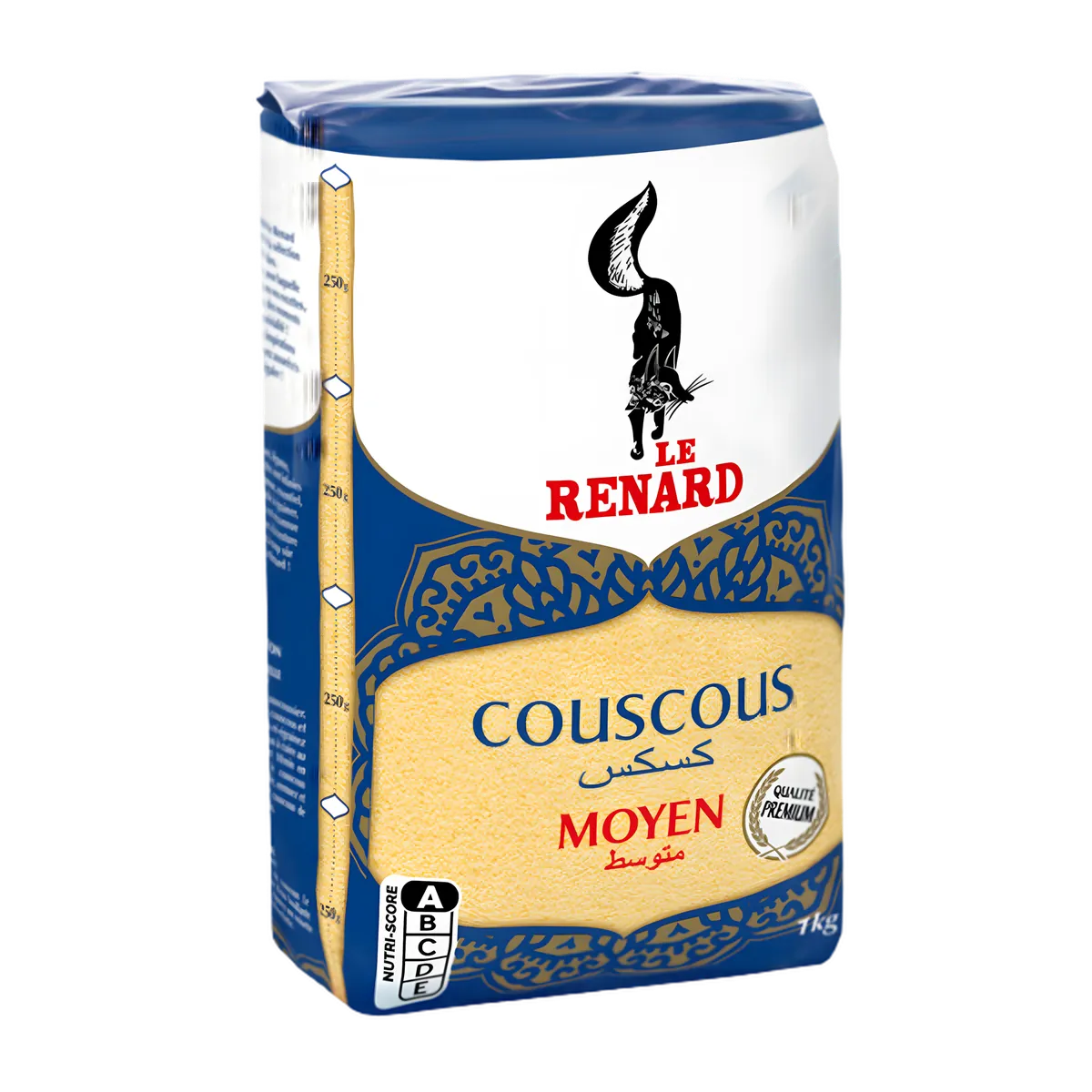 Couscous moyen RENARD - Semoule de blé dur en paquet de 1 kg, qualité premium pour plats traditionnels et salades orientales.
