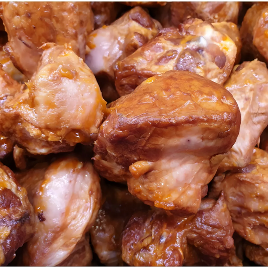 Croupion de dinde fumée en vrac, texture tendre et fumage naturel, parfait pour recettes gourmandes à base de volaille surgelée.