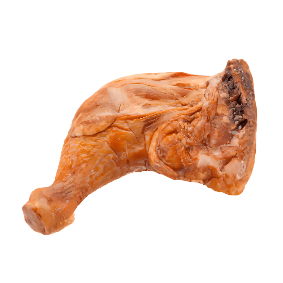 Cuisse pintade fumée entière avec peau dorée, saveur riche et authentique. Volaille surgelée idéale pour plats festifs et cuisine traditionnelle.