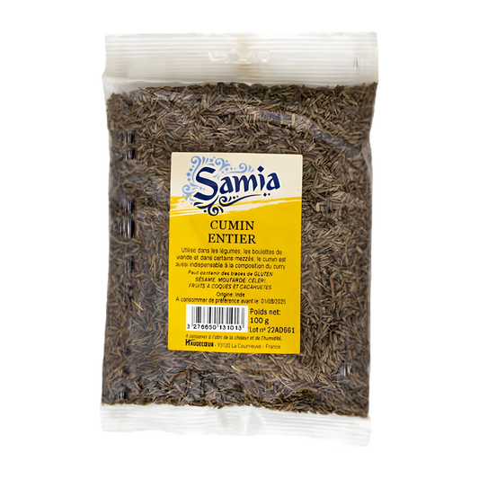 Cumin Entier Samia - Épice Aromatique en sachet hermétique, parfait pour relever plats salés avec une saveur chaude et citronnée.