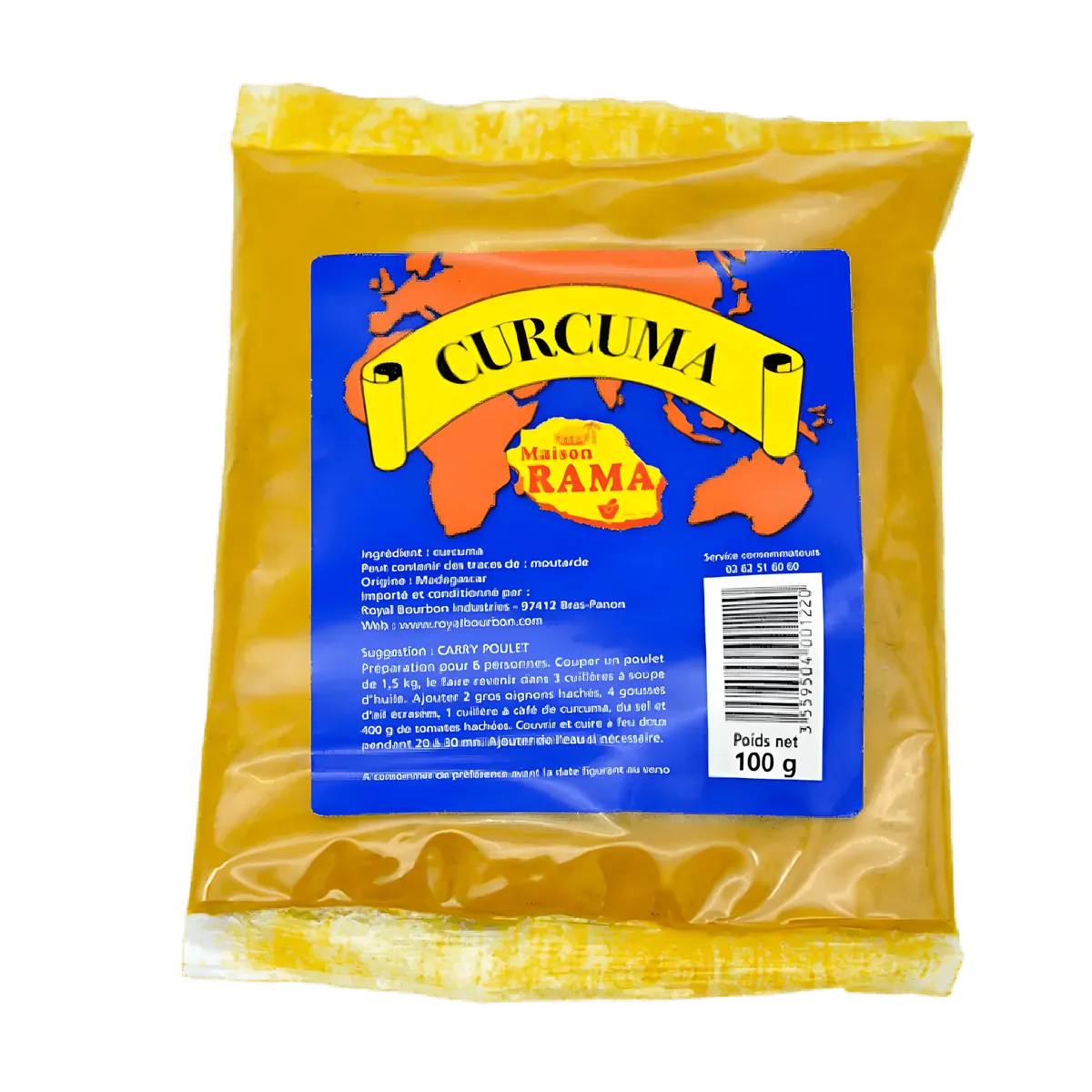 Curcuma Bourbon MAISON RAMA - Épice précieuse en sachet de 100g, origine Réunion, pour cuisine savoureuse et aromatique.