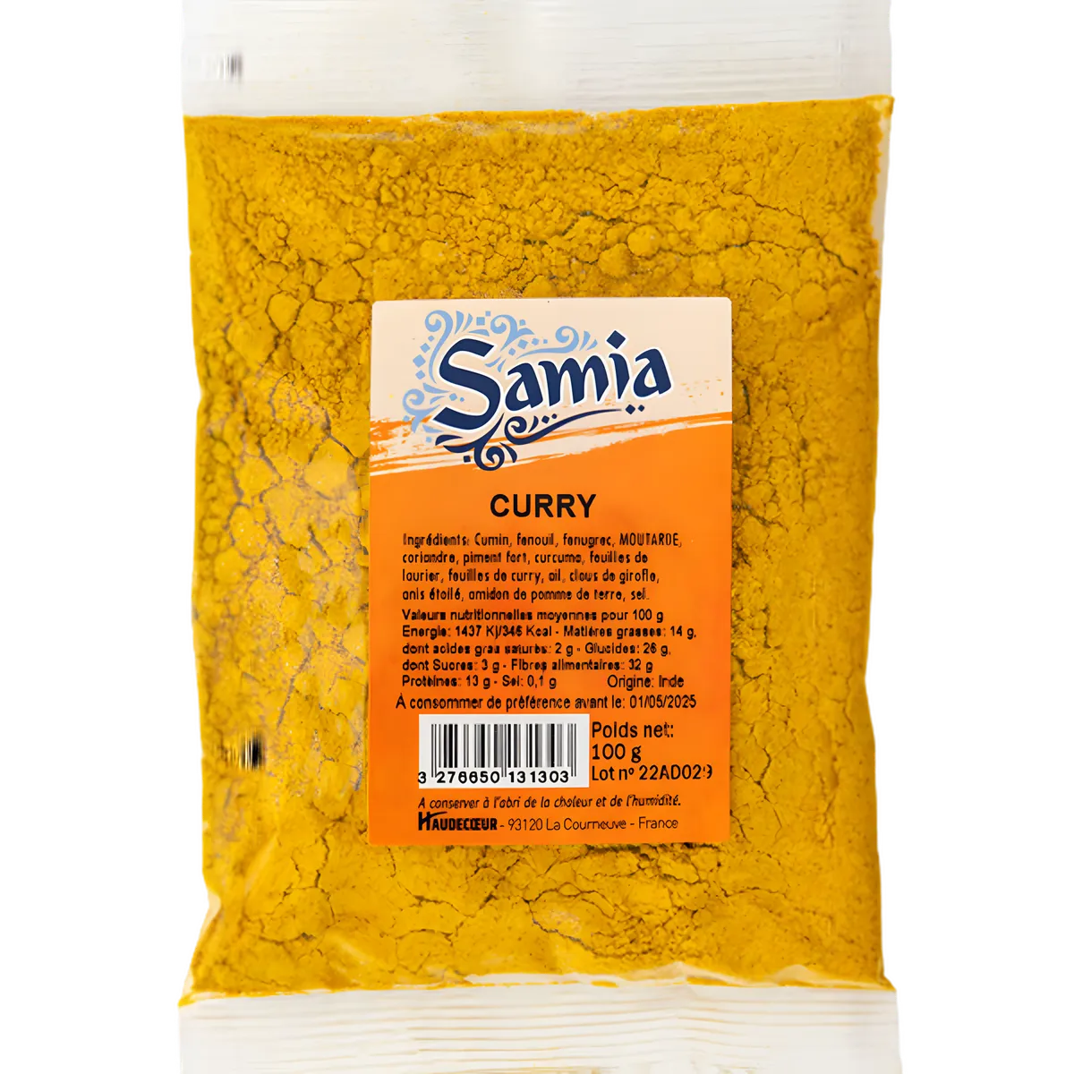 Curry SAMIA - Épices en Poudre | Saveur Aromatique, sachet de 100g d'épicerie salée, idéal pour assaisonner plats exotiques et recettes maison.